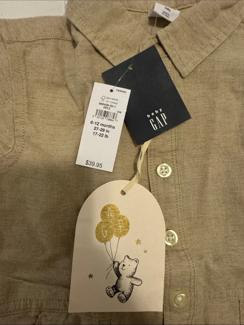 GAP Tan Short-Sleeve Baby Romper with Collar